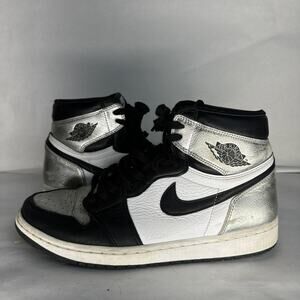 Nike Air Jordan 1 High Metallic Silver men's Size 10 Sneakers Black